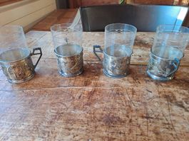 quatre tasses à thé art deco argentées