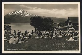 AK Weggis, Strandbad mit Pilatus, 1929
