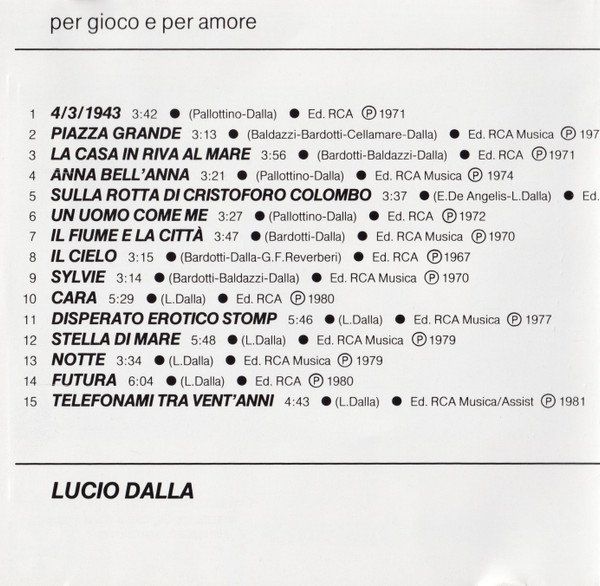 CD: Lucio Dalla – Per Gioco E Per Amore - Vergriffen - b – Usato da Brittnau venduto da Zibu 3