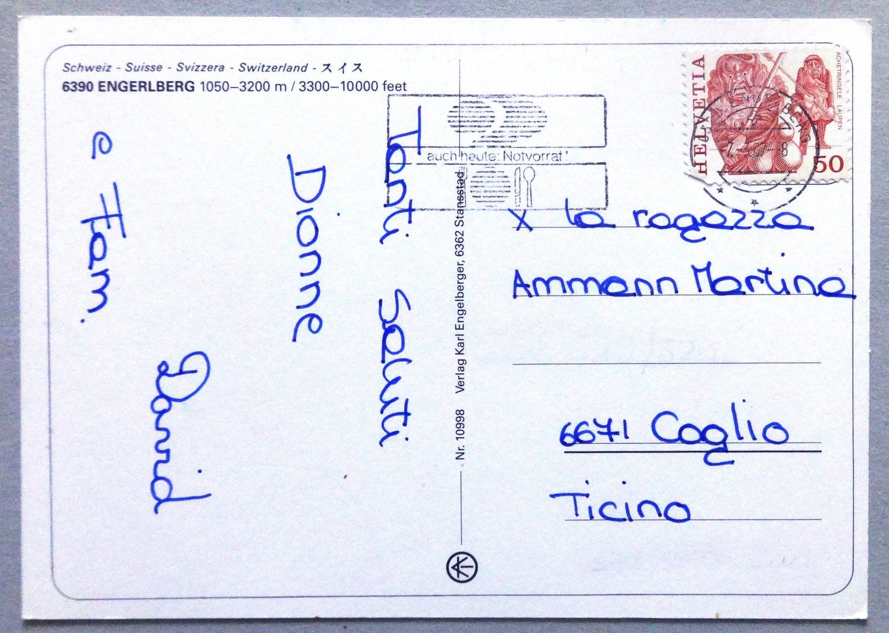 Cartoline postali: Engelberg 1050-3200 m – Usato da Fétigny venduto da Billy2miny 1
