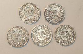 50 Rappen 1940, 1941, 1944, 1946, 1948 (Silber)