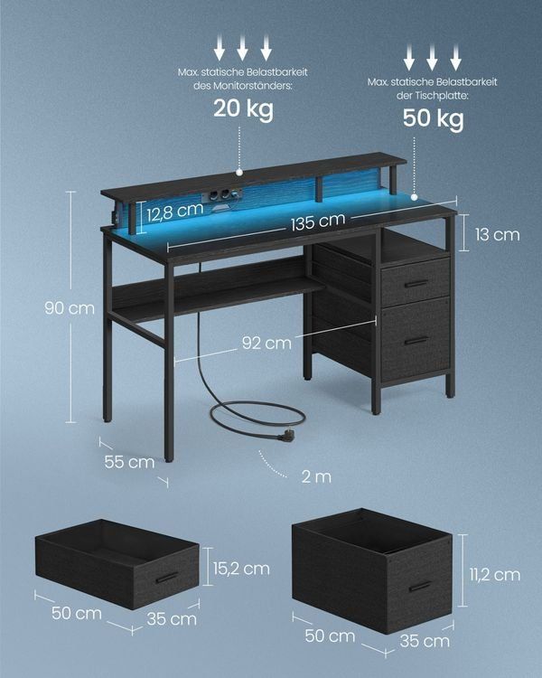 Scrivanie: Schreibtisch mit Schubladen LED Steckdose USB MIRON – Nuovo e nell'imballaggio originale da Lachen SZ venduto da MAMORU-MOEBEL 3