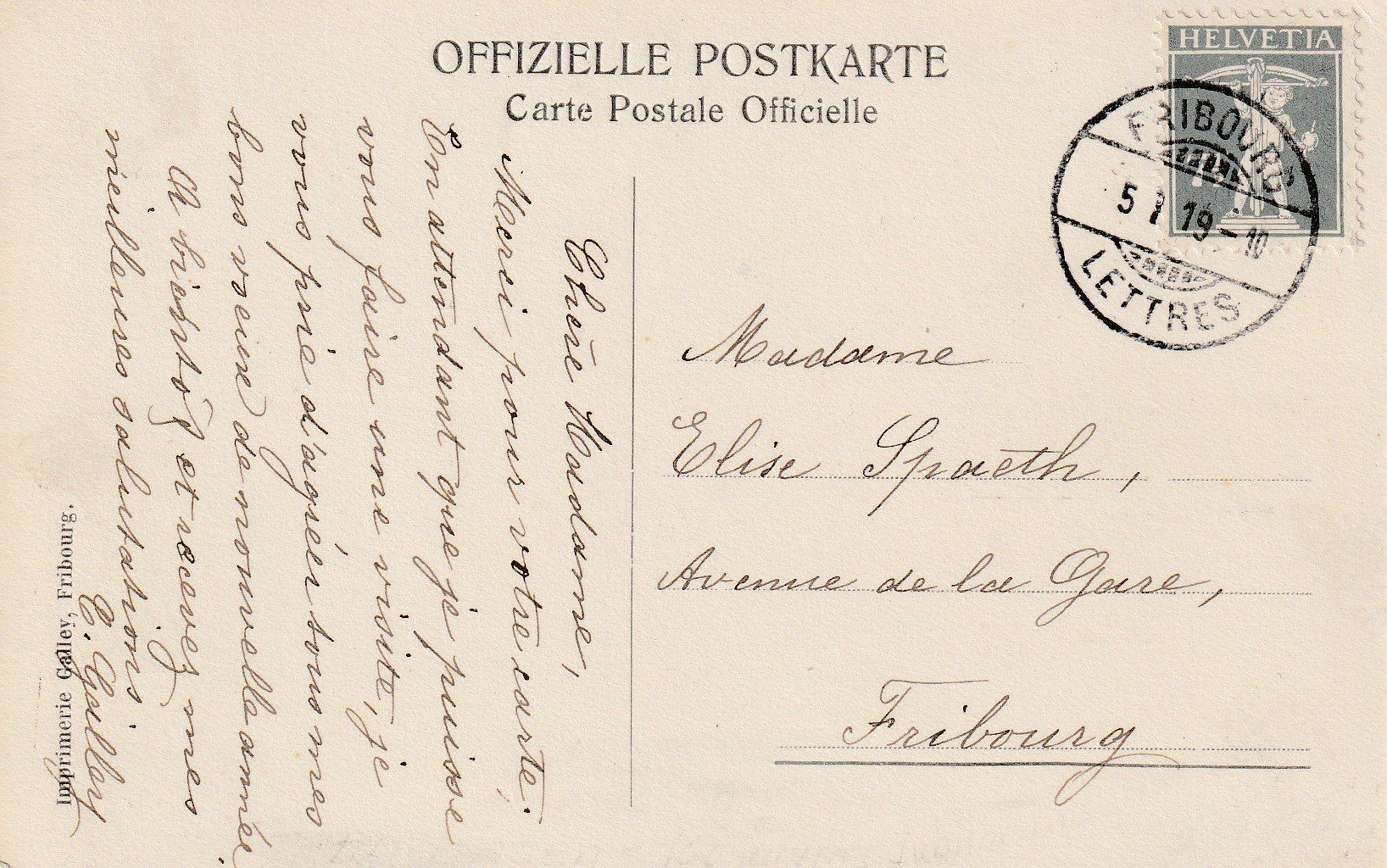 Cartoline postali: AK Düdingen - gel. 5.1.1919 – Usato da Fribourg venduto da schnalla92 1