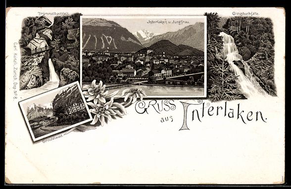 Cartoline postali: Lithographie Interlaken, Grindelwald, Trümmelbachfall, Jungf – Usato da Berlin venduto da bartko-reher