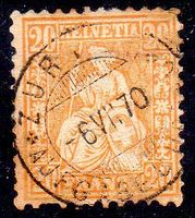 SITZENDE HELVETIA 20 FRANCO GEST. ZÜRICH WEISSES PAPIER-NE11