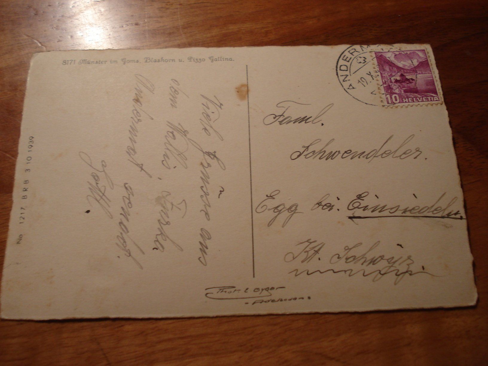 Ansichtskarten: Münster im Goms, 1939, o Andermatt – Gebraucht aus Niederwil AG von morostahu 1