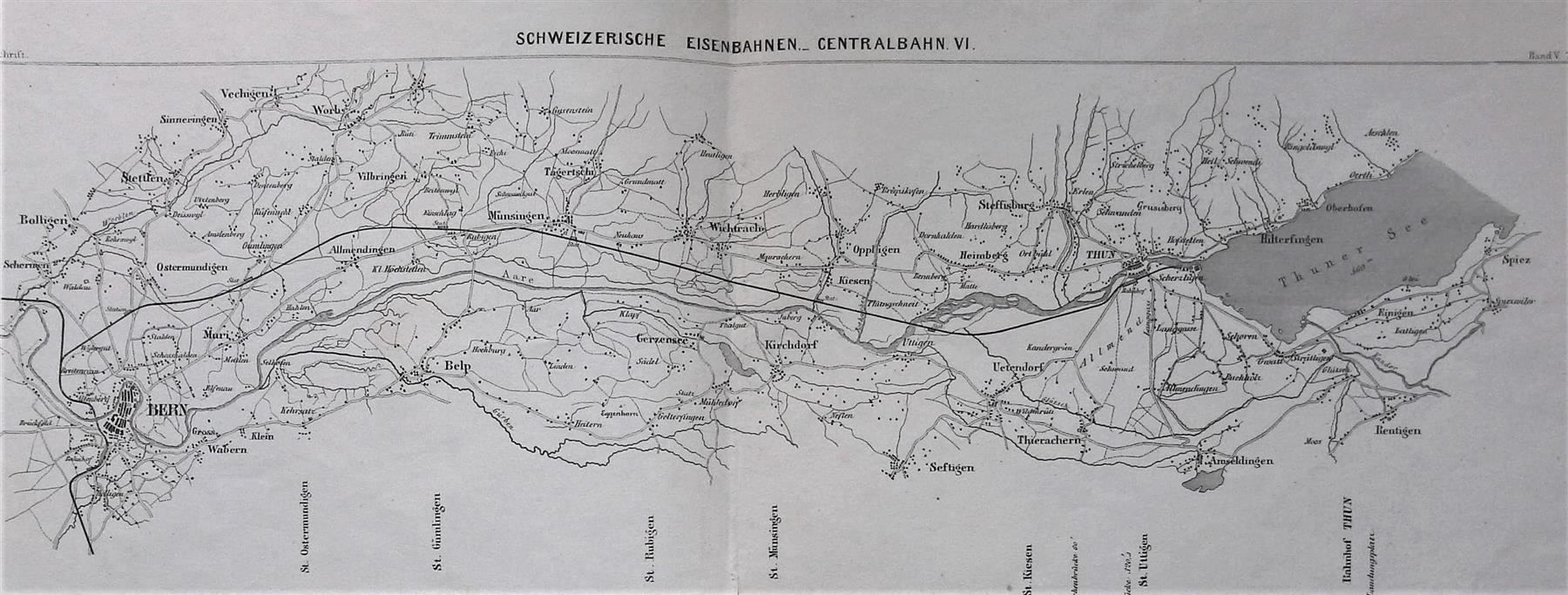 Cartes géographiques & atlas: Centralbahn Bern Thun  1859 – D'occasion à Rafz par booksell 1