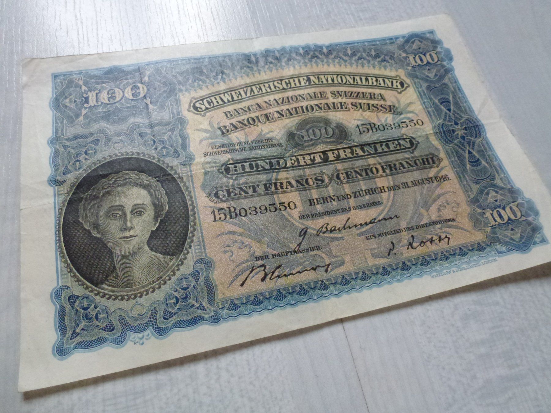 Banconote: Schweiz ++ 100.- Franken 31. August 1946 – Usato da Walkringen venduto da Casablanca777 1