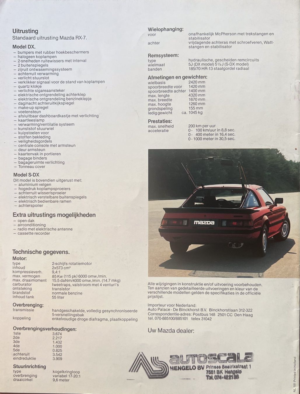 Mazda Documenti: ORIGINAL PROSPEKT | MAZDA RX-7 - TYP FB2 | AB 01.1981 - DE – Usato da Unterägeri venduto da GIGOLOLIT 1