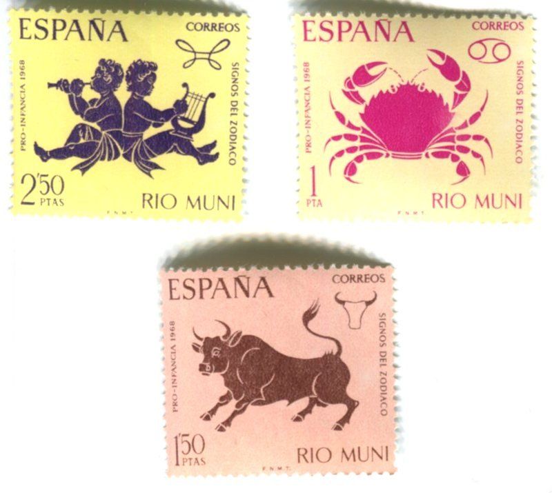 Tutti i francobolli: Briefmarken "Zodiak". Spanisch Río Muni – Nuovo e nell'imballaggio originale da Basel venduto da Butsch5