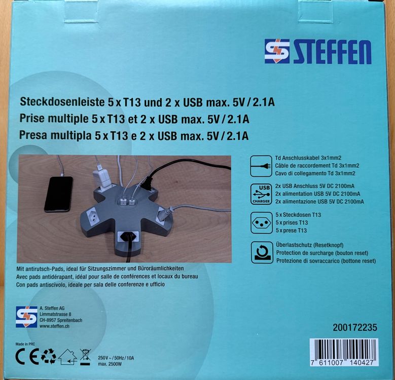 5er Steckdosenleiste in Sternform inkl. USB Anschlüssen (Neu und ...