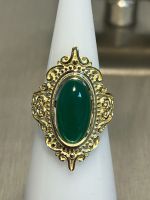 W- schöner Ring Silber 925 vergoldet grüner Cabochon, 17mm