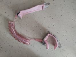 Child safety harness wrist link pink coiled cord