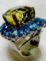 Ring mit Citrin und Blau Topas Weissgold 56 neu