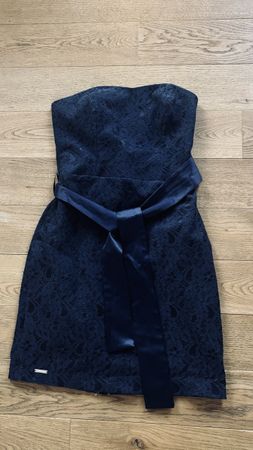 Cocktailkleid trägerlos dunkelblau mit Schleife (Gr. M)