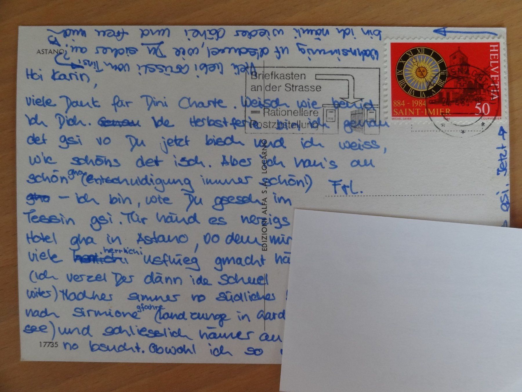 Cartoline postali: Astano - TI - 1984 – Usato da St Léonard venduto da Riglin 1