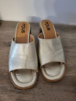 Neu Mjus Pantoletten, Goldleder, Gr 41