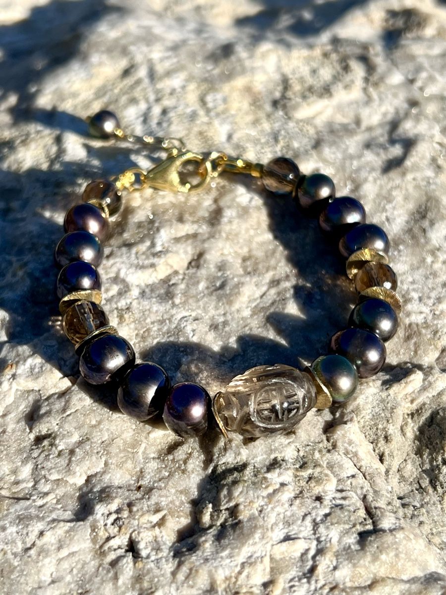 Bracciali & Braccialetti: Black Pearl & Gemstone Gold Plated Bracelet – Nuovo e nell'imballaggio originale da Rüschlikon venduto da ThereseJewelryDesign 2