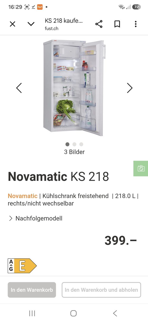 Novamatic Frigoriferi: kühlschrank novomatic ks218 – Usato da Wil SG venduto da tcm_85bd 3