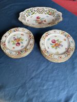 Schumann Korbschale + 12 Dessertteller mit Blumendecor 