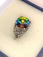 Art Deko 925er Silber Ring mit Regenbogen Schmuckstein Top