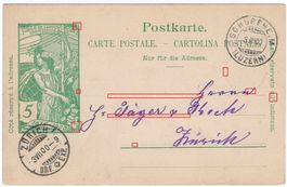 5 Rp. UPU Postkarte von SCHÜPFHEIM nach ZÜRICH