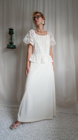 Vintage 60's ceremony peplum maxi dress lace top