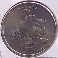 USA - 25 CENTS 2005 -D- "BISON" - KANSAS - AUS ROLLE - UNZ.