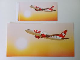 Aviatik Ansichtskarte und Sticker der TEA Switzerland Basel
