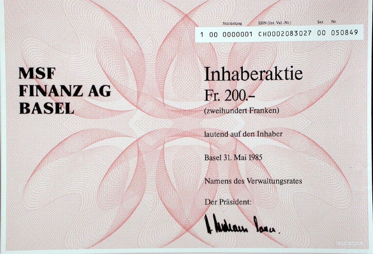 Documenti: MSF Finanz AG, Basel - 1985 – Usato da Solothurn venduto da Sgasche