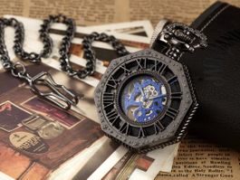 Schwarze sechseckige Steampunk Taschenuhr - Montre de poche