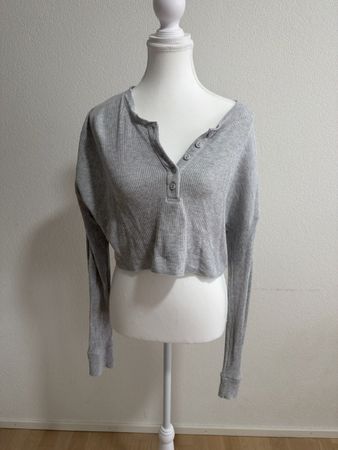 SKIMS Cropped Henley Longsleeve Grau – Grösse L