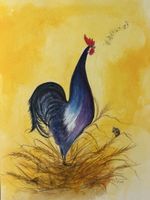Framed Watercolor Painting of a Rooster signed