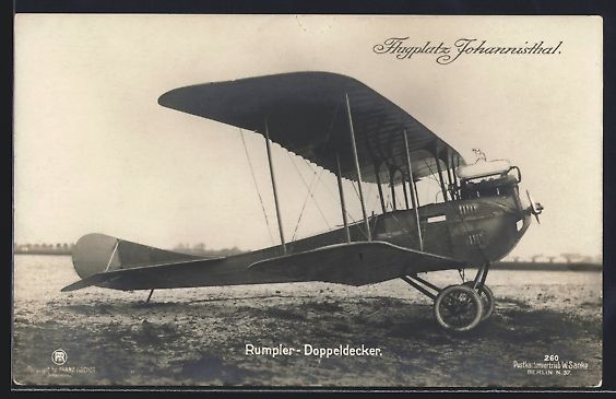 Cartoline postali: Flugplatz Johannisthal, Rumpler-Doppelde – Usato da Berlin venduto da bartko-reher