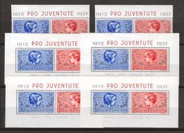 1937 : 4x Pro Juvent. Block + 2x Einzelwerte, postfrisch**