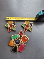 Farbenfrohes Designer-Schmuckset – Brosche & Ohrclips