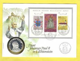 8.9.1985 Besuch Pabst Liechtenstein/Medallie+FDC/Inseratbild