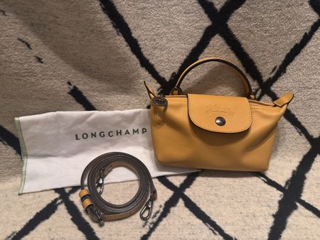 Longchamp Le Pliage Handbag Yellow Leather Small Size