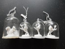 Dekoration shabby chic: 3x Vogel 1x Eichhörnchen unter Glas