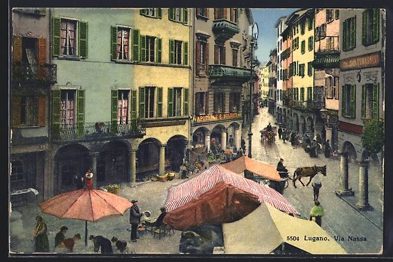 Cartoline postali: AK Lugano, Via Nassa – Usato da Berlin venduto da bartko-reher
