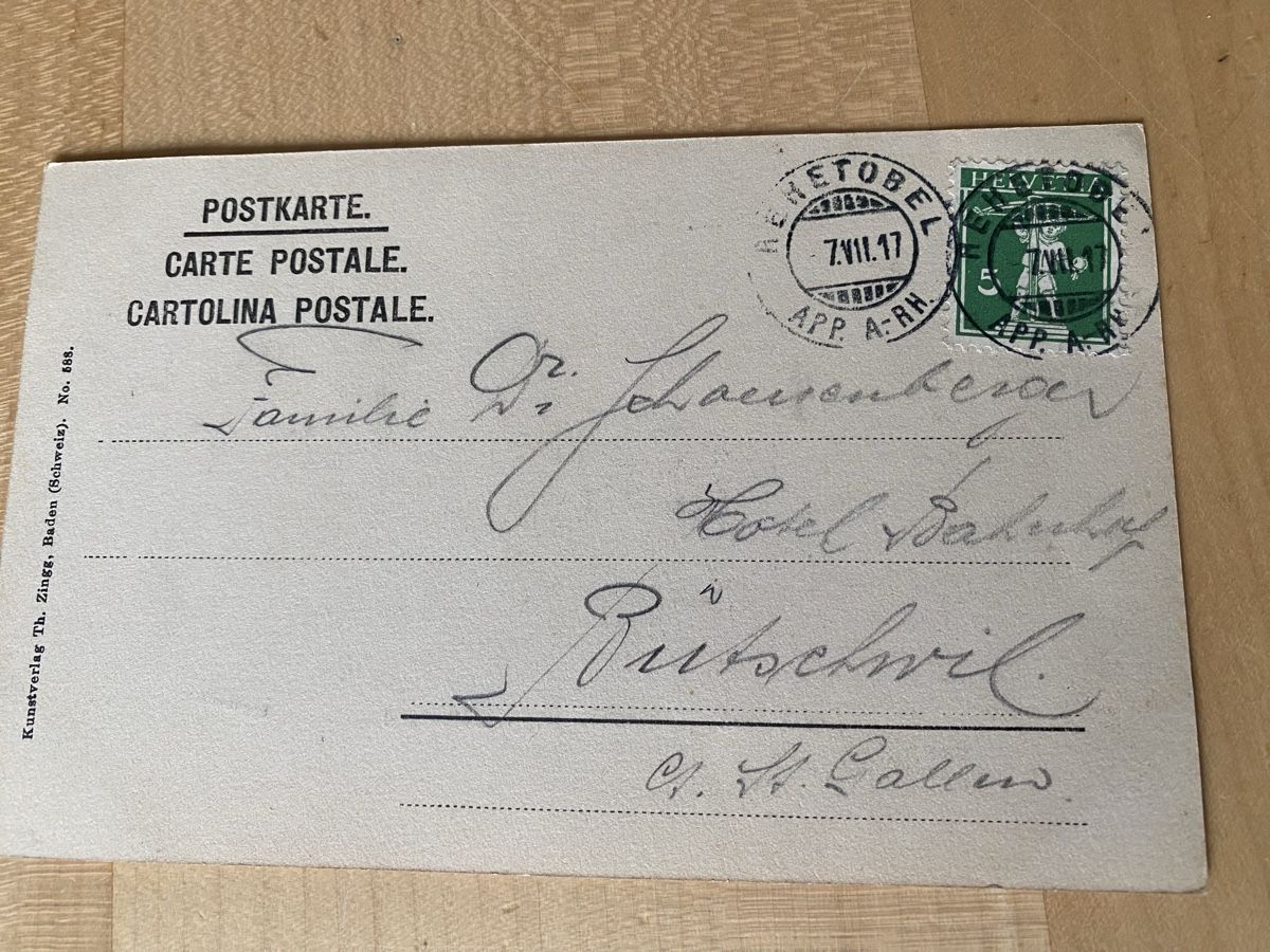 Cartoline postali: Rehetobel Dorf Hirschen 1917 – Usato da Mosnang venduto da Goldwasser 1