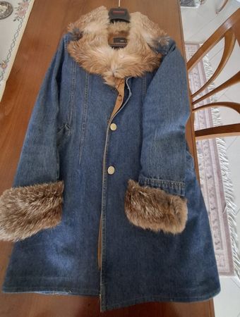 Winter Denim Mantel mit Pelzbesatz - Grösse 36