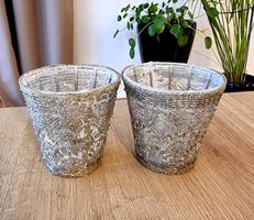 Lot de 2 photophores métal tissés de perles argentées