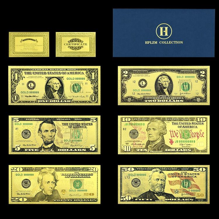 US DOLLAR SET GOLDENE BANKNOTEN 1 2 5 10 20 50 Dollars Kaufen Auf