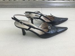Navyboot Slingback Pumps schwarz Leder gebraucht
