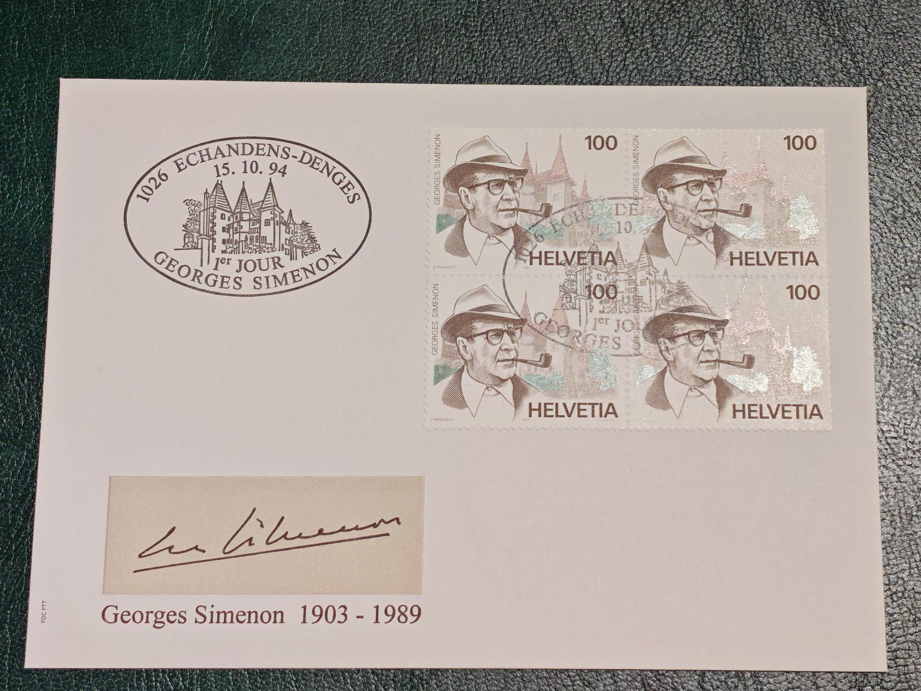 Tutti i francobolli: Ersttagsbrief, Georges Simenon, 1995, Echandens-Denges – Usato da Zuerich venduto da Antiquarium