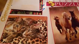 Puzzle 2x 1000tlg.. Pferde Katzen B