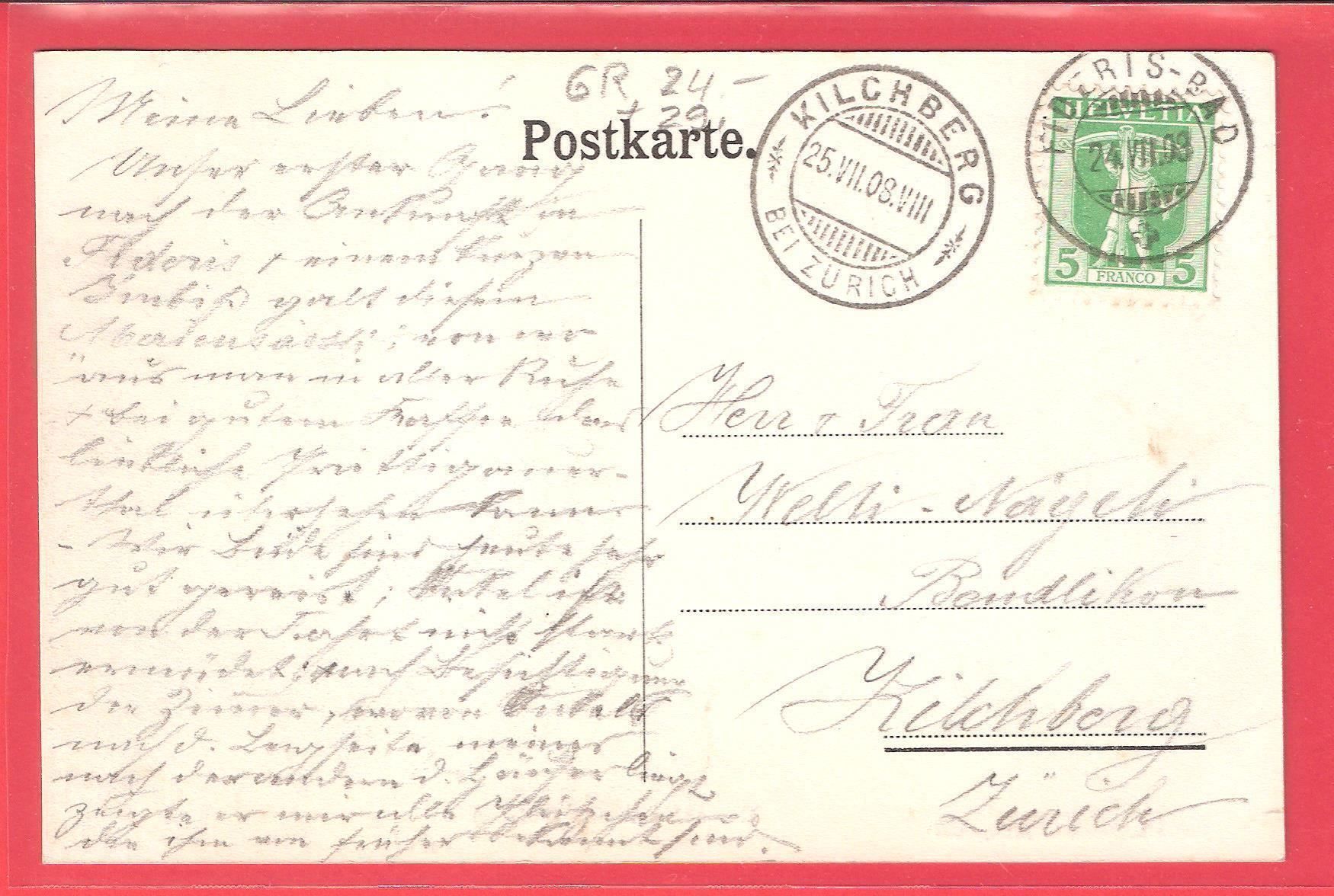Ansichtskarten: 24.7.1908 Bündner Fideris Maiesäss Plattis belebt – Gebraucht aus Zürich von Hagliweg 2