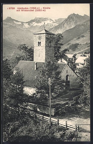Cartoline postali: AK Adelboden, Kirche mit Wildstrubel – Usato da Berlin venduto da bartko-reher