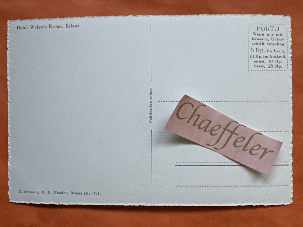 Cartes postales: Hotel Weisses Kreuz Brienz  – D'occasion à Zürich par Chaeffeler 1